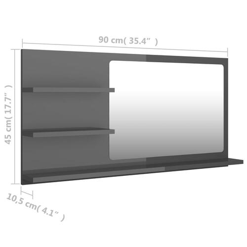 Badeværelsesspejl 90x10,5x45 cm konstrueret træ grå højglans