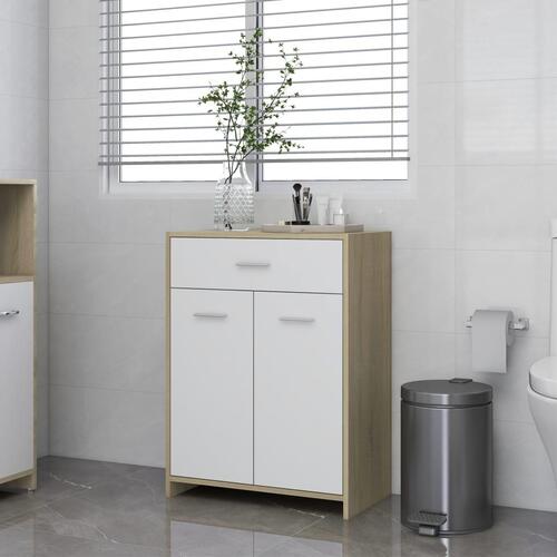 Badeværelsesskab 60x33x80 cm konstrueret træ hvid og sonoma-eg