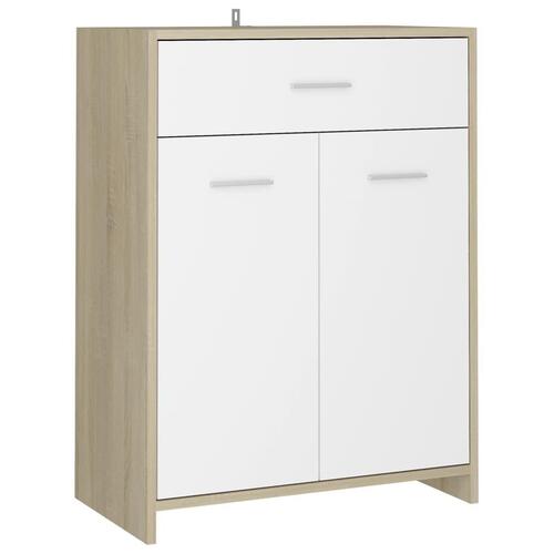 Badeværelsesskab 60x33x80 cm konstrueret træ hvid og sonoma-eg