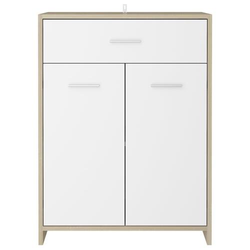 Badeværelsesskab 60x33x80 cm konstrueret træ hvid og sonoma-eg