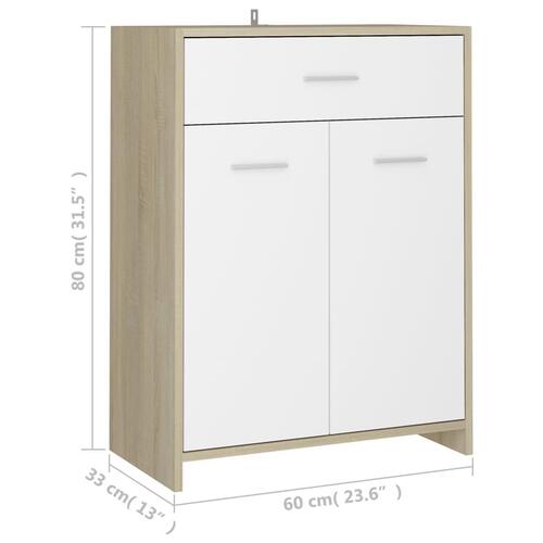 Badeværelsesskab 60x33x80 cm konstrueret træ hvid og sonoma-eg