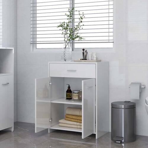 Badeværelsesskab 60x33x80 cm konstrueret træ hvid højglans