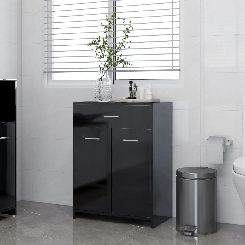Badeværelsesskab 60x33x80 cm konstrueret træ sort højglans