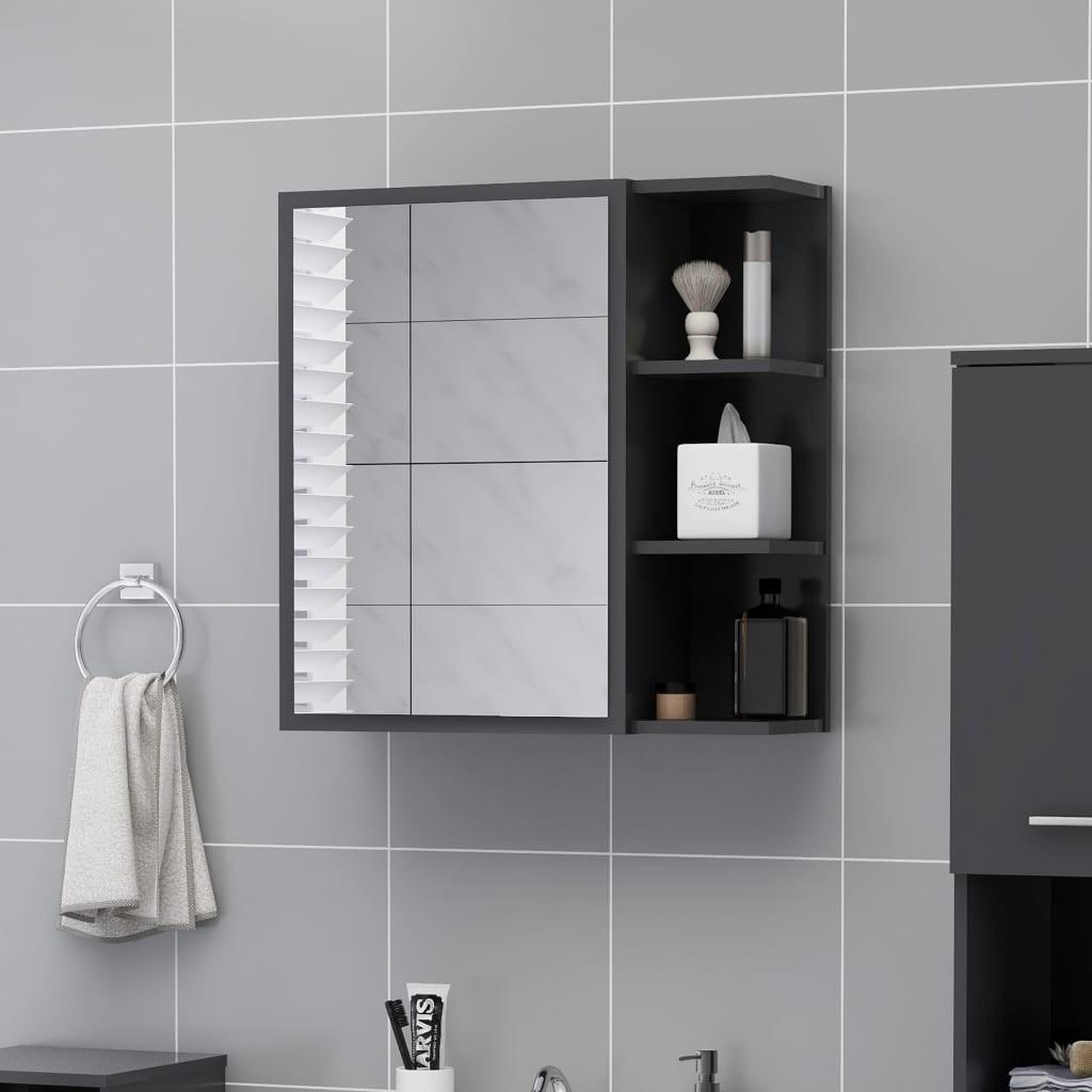 Badeværelsesskab med spejl 62,5x20,5x64 cm konstrueret træ grå