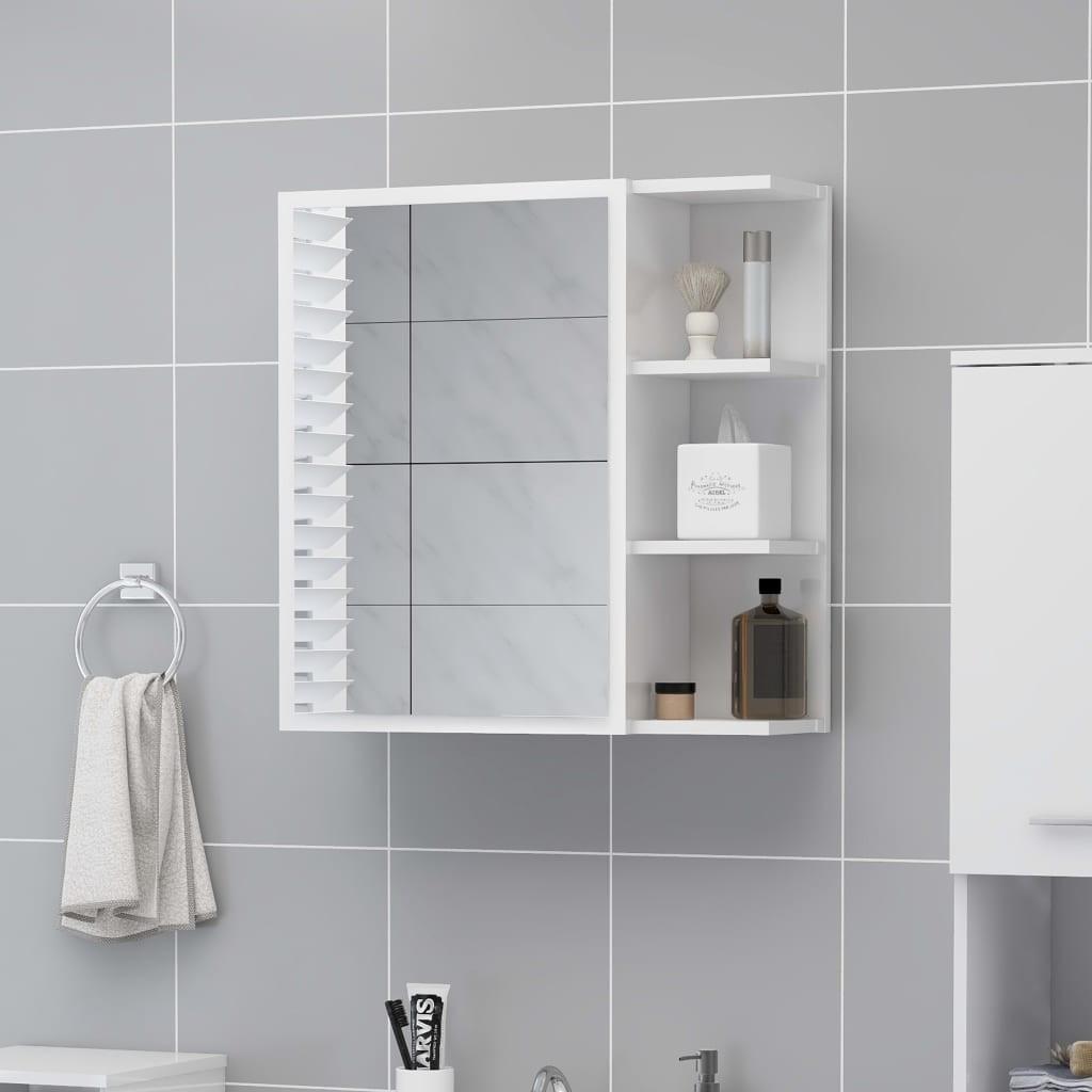 Badeværelsesskab spejl 62,5x20,5x64 cm konstrueret træ hvid