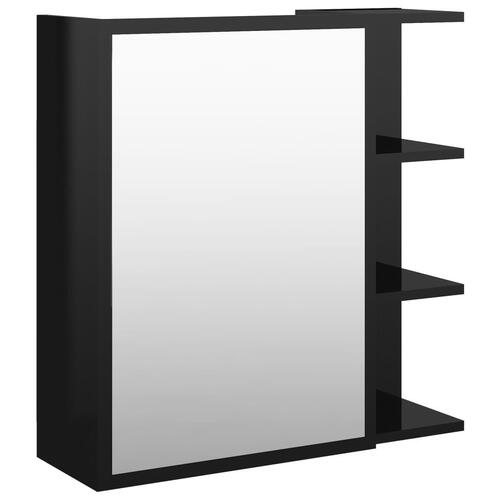 Badeværelsesskab spejl 62,5x20,5x64 cm spånplade sort højglans