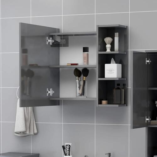Badeværelsesskab m. spejl 62,5x20,5x64 cm spånplade grå højglans