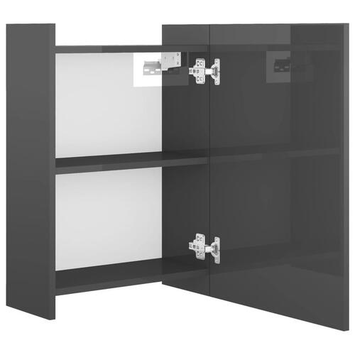Badeværelsesskab m. spejl 62,5x20,5x64 cm spånplade grå højglans