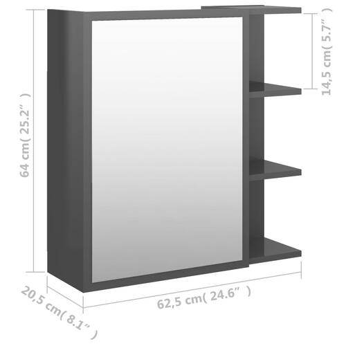 Badeværelsesskab m. spejl 62,5x20,5x64 cm spånplade grå højglans
