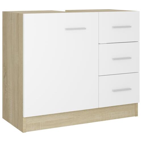 Skab til håndvask 63x30x54 cm konstrueret træ hvid og sonoma-eg