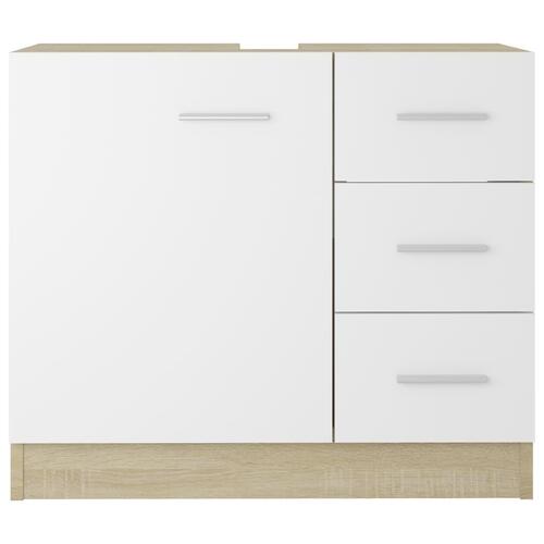 Skab til håndvask 63x30x54 cm konstrueret træ hvid og sonoma-eg
