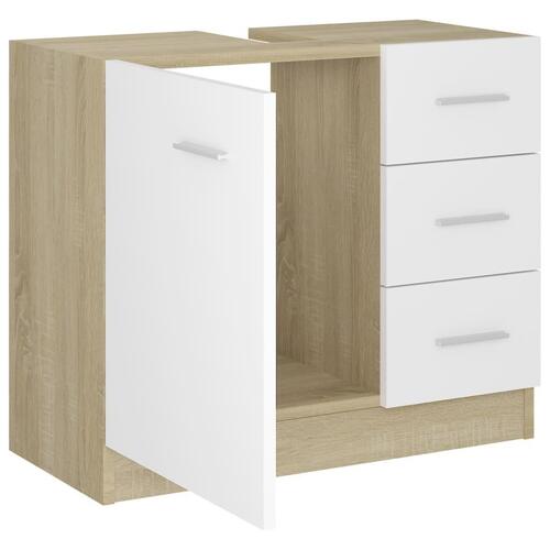 Skab til håndvask 63x30x54 cm konstrueret træ hvid og sonoma-eg