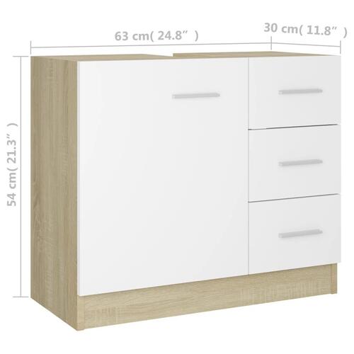 Skab til håndvask 63x30x54 cm konstrueret træ hvid og sonoma-eg