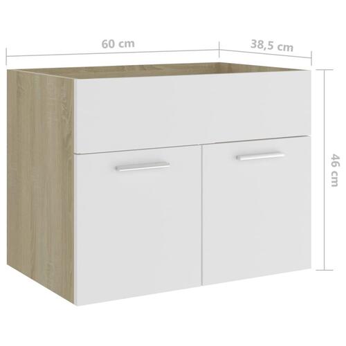 Skab til håndvask 60x38,5x46 cm konstrueret træ hvid sonoma-eg