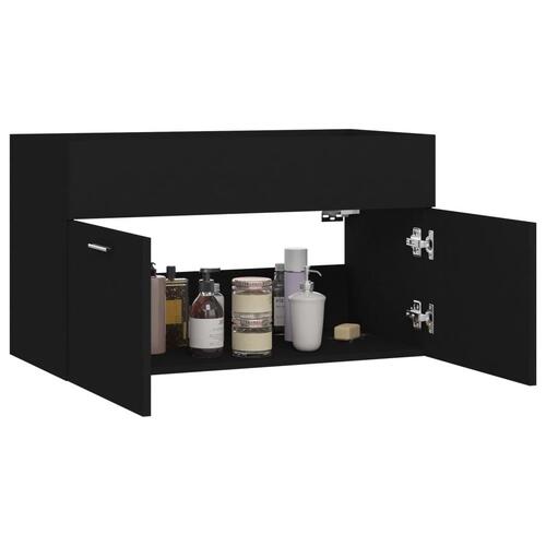Skab til håndvask 80x38,5x46 cm konstrueret træ sort