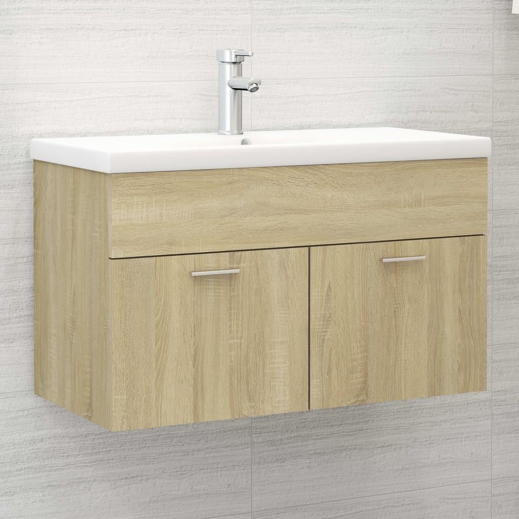 Skab til håndvask 80x38,5x46 cm konstrueret træ sonoma-eg
