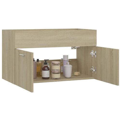 Skab til håndvask 80x38,5x46 cm konstrueret træ sonoma-eg