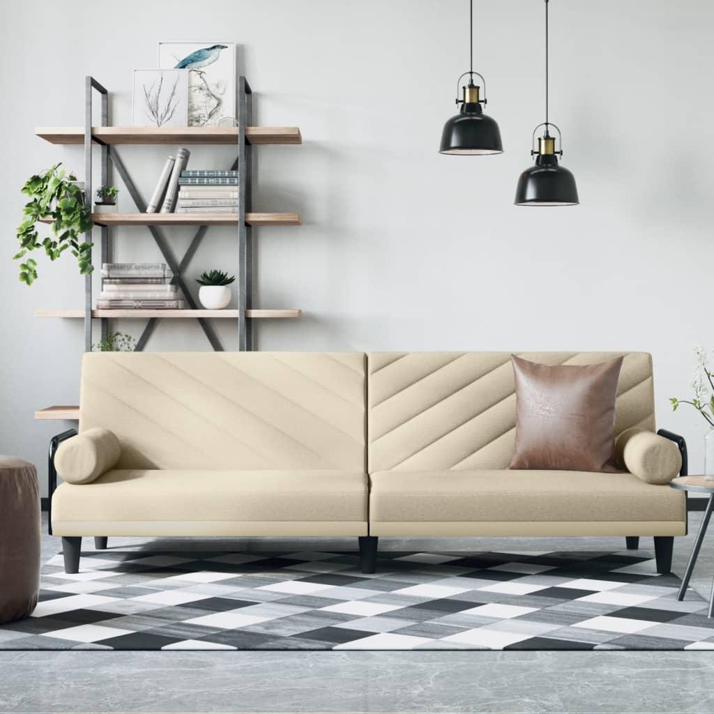 Sovesofa med armlæn stof cremefarvet
