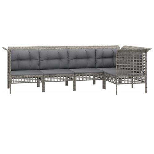 Loungesæt til haven 5 dele med hynder polyrattan grå