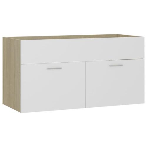 Skab til håndvask 90x38,5x46 cm hvid og sonoma-eg