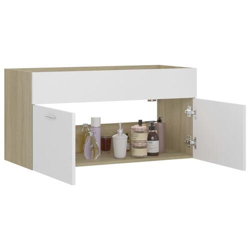Skab til håndvask 90x38,5x46 cm hvid og sonoma-eg