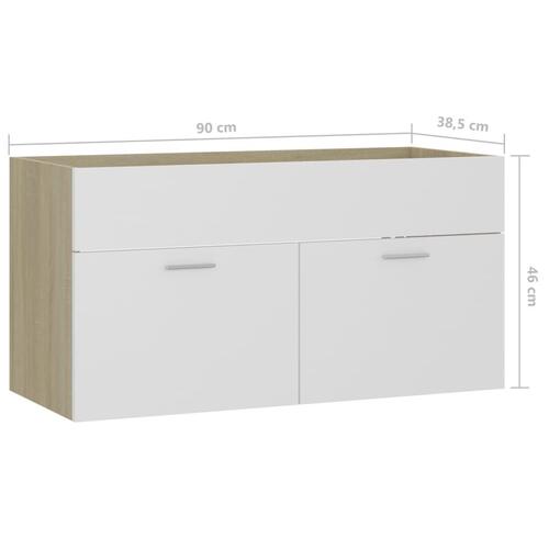 Skab til håndvask 90x38,5x46 cm hvid og sonoma-eg