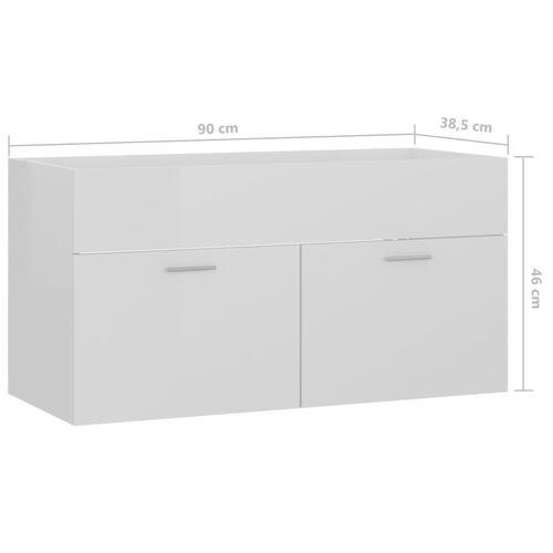 Skab til håndvask 90x38,5x46 cm konstrueret træ hvid højglans
