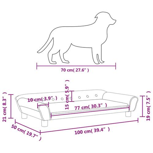 Hundeseng 100x50x21 cm velour lysegrå