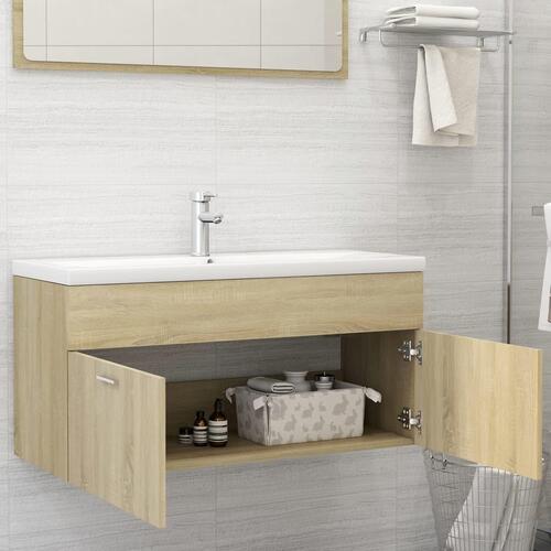 Skab til håndvask 100x38,5x46 cm konstrueret træ sonoma-eg