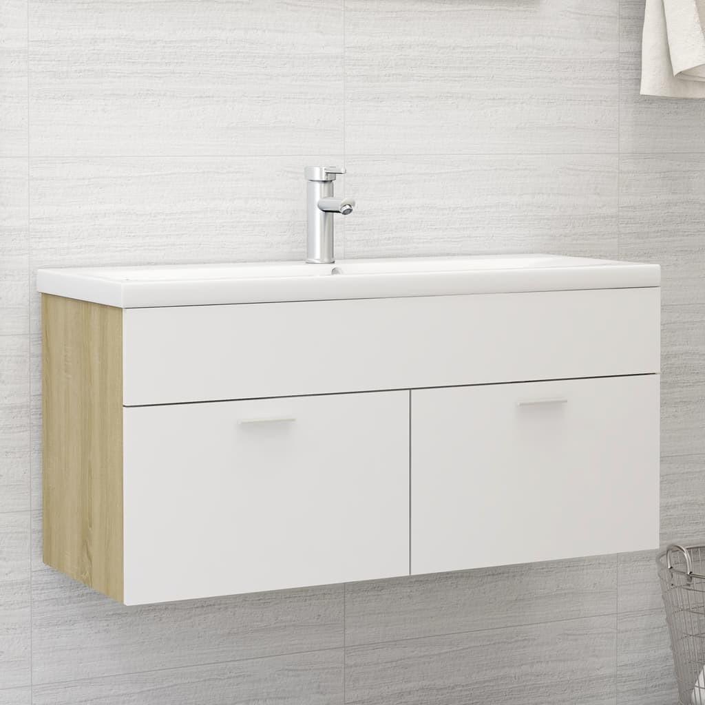 Skab til håndvask 100x38,5x46 cm hvid og sonoma-eg