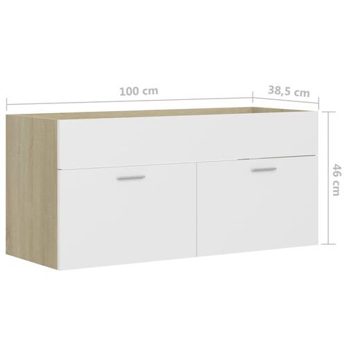 Skab til håndvask 100x38,5x46 cm hvid og sonoma-eg