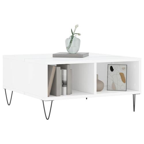 Sofabord 60x60x30 cm konstrueret træ hvid højglans