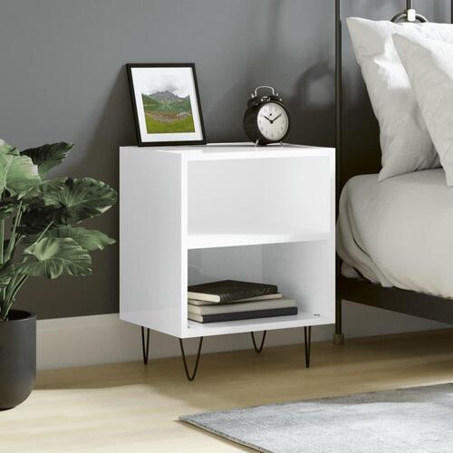 Sengebord 40x30x50 cm konstrueret træ hvid højglans