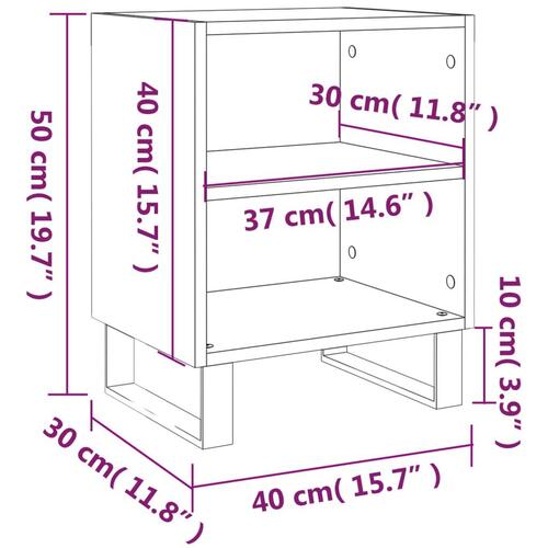 Sengeborde 2 stk. 40x30x50 cm konstrueret træ sonoma-eg