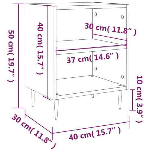 Sengeborde 2 stk. 40x30x50 cm konstrueret træ brunt egetræ