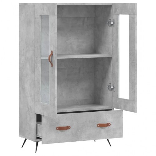 Skænk med glasdøre 69,5×31×115 cm - konstrueret træ, betongrå