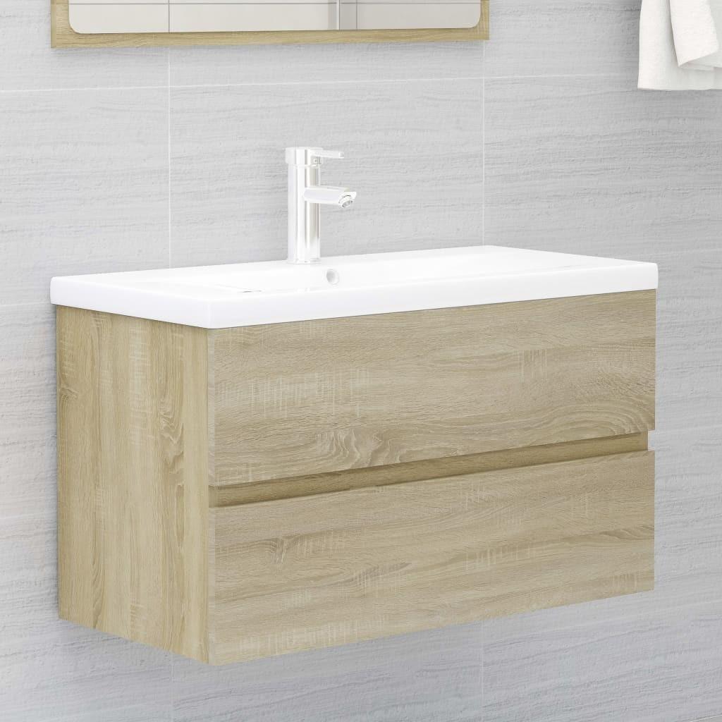 Skab til håndvask 80x38,5x45 cm konstrueret træ sonoma-eg