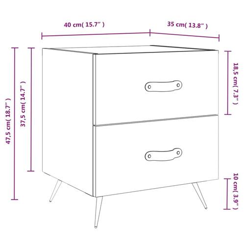 Sengebord 40x35x47,5 cm konstrueret træ hvid