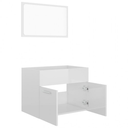 Møbelsæt til badeværelse 2 dele konstrueret træ hvid højglans