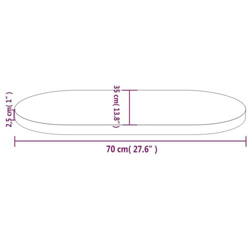 Bordplade 70x35x2,5 cm oval massivt fyrretræ