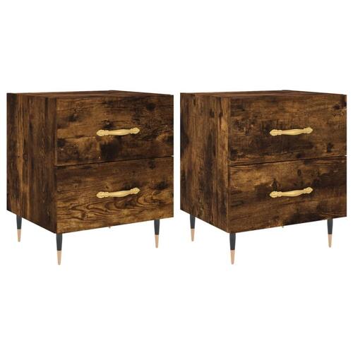 Sengeborde 2 stk. 40x35x47,5 cm konstrueret træ røget egetræ