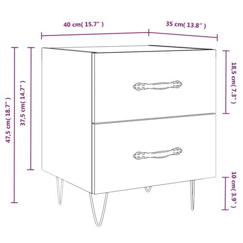 Sengebord 40x35x47,5 cm konstrueret træ brunt egetræ