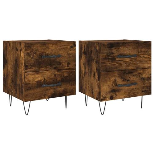 Sengeborde 2 stk. 40x35x47,5 cm konstrueret træ røget egetræ