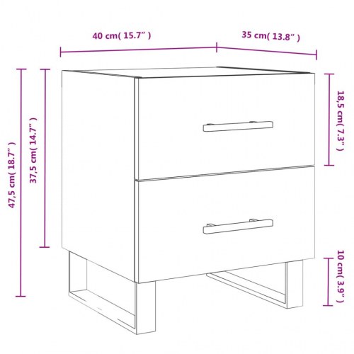 Sengebord 40×35×47,5 cm i konstrueret træ - betongrå med metalfødder