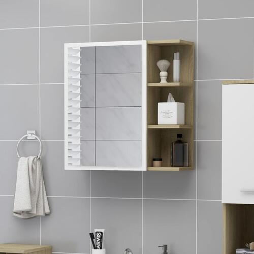 Badeværelsesskab spejl 62,5x20,5x64 cm konstrueret træ hvid