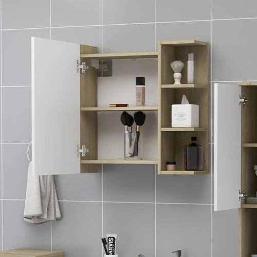 Badeværelsesskab spejl 62,5x20,5x64 cm konstrueret træ hvid