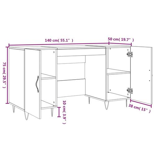 Skrivebord 140x50x75 cm konstrueret træ hvid højglans