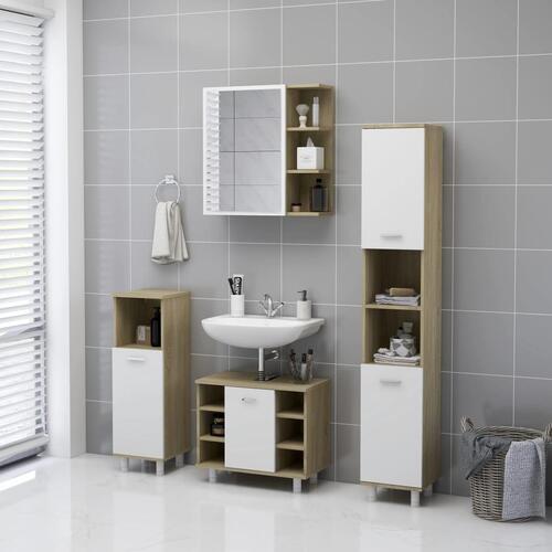 Badeværelsesskab spejl 62,5x20,5x64 cm konstrueret træ hvid
