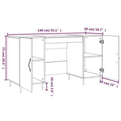 Skrivebord 140x50x75 cm konstrueret træ hvid højglans