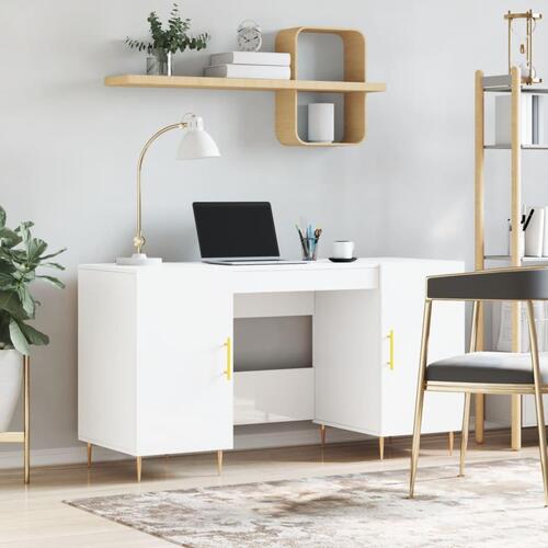 Skrivebord 140x50x75 cm konstrueret træ hvid højglans